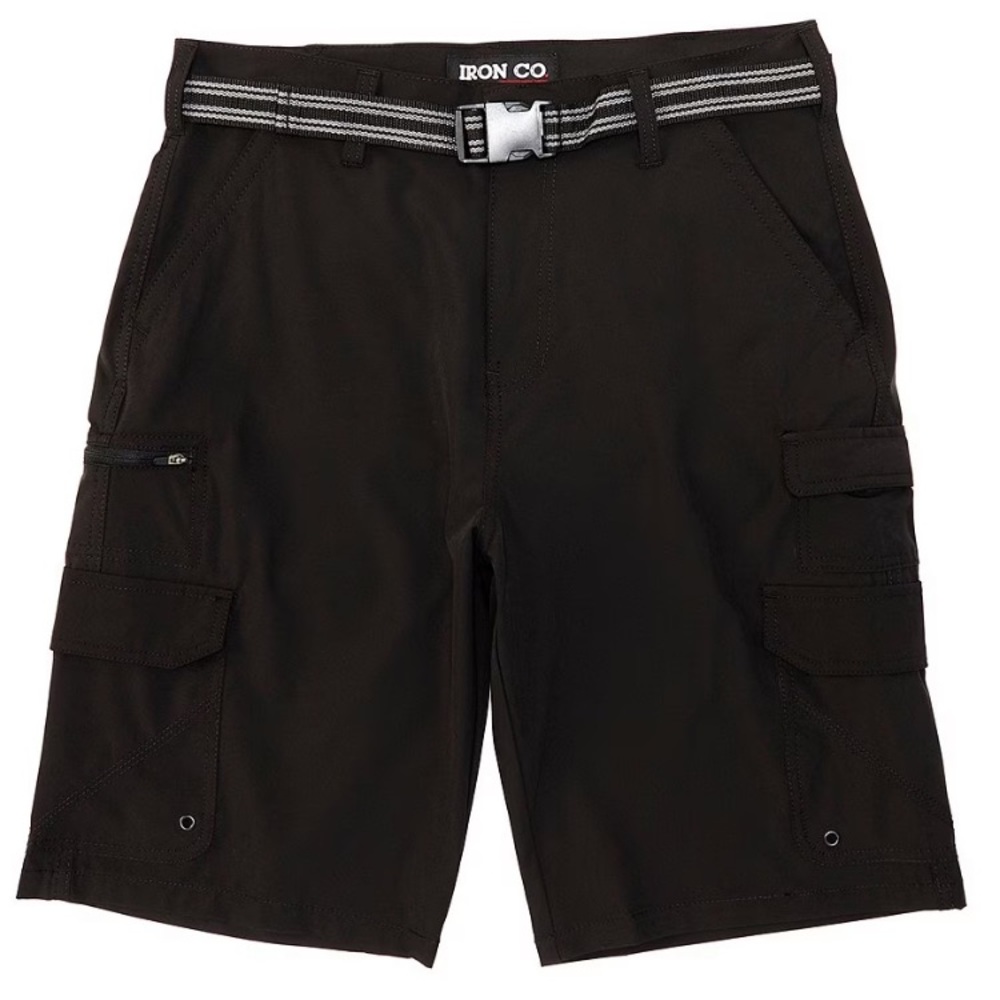 Iron Co Belted Stretch Microfiber Multi-Pocket Hybrid 11" Inseam Cargo Short NEW